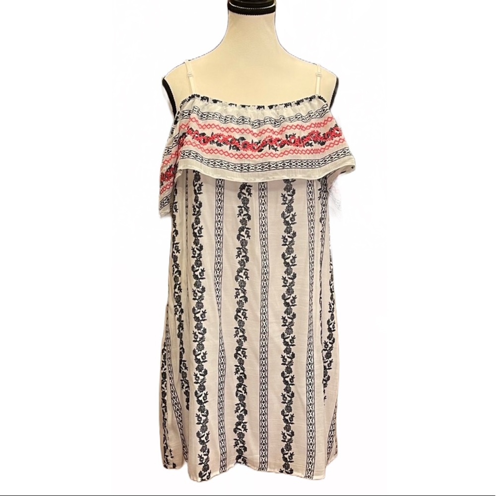 Blue Rain White, Pink & Blue off the shoulder dress Size M/L